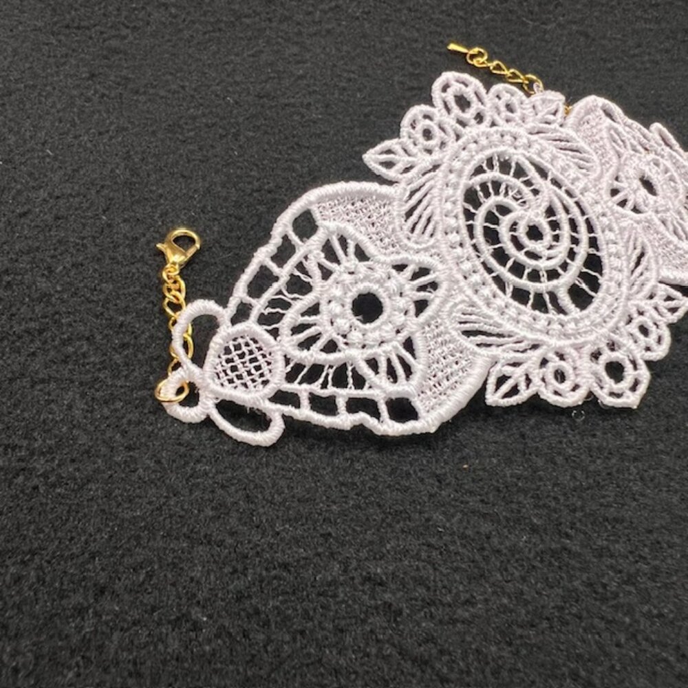 Homemade White Lace Bracelet With Gold Hardware - Picture 3 of 7